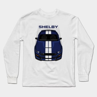 Ford Mustang Shelby GT350 2015 - 2020 - Kona Blue - White Stripes Long Sleeve T-Shirt